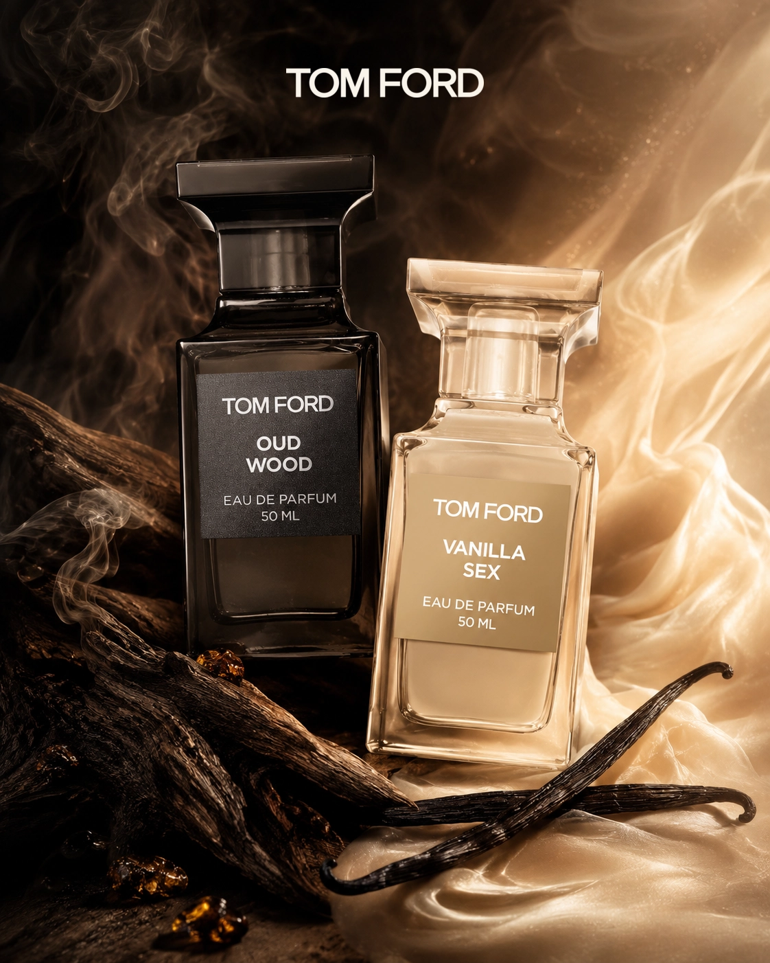 Kampanjbanner för Tom Ford Vanilla Sex och Tom Ford Oud Wood